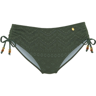Bikini-Hose LASCANA "Omara", Damen, Gr. 36, N-Gr, grün (oliv), Recycling-Polyamid, unifarben, Badehosen Bikini-Hose, mit Lochstickerei, Topseller