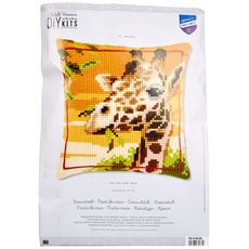 Vervaco Giraffe Kreuzstichkissen/Stickkissen vorgedruckt, Baumwolle, Mehrfarbig, 40 x 40 x 0.3 cm