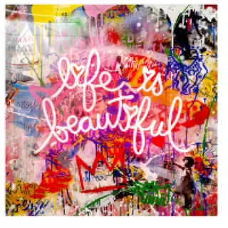 Banksy-Kunstwerk, Leinwandgemälde, Graffiti-Kunst, Life is Beautiful, Poster, Drucke, Wandkunst, Bilder für Wohnzimmer, Heimdekoration, 50 x 50 cm, rahmenlos