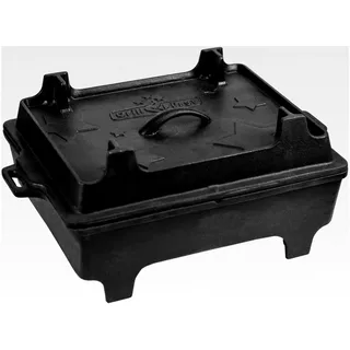 Dutch Oven Kastenform ca. 6 Liter - stabiler Feuertopf mit speziell entwickelten T-Füßen, hitzebeständiger Gusseisentopf, Deckel als Pfanne nutzbar