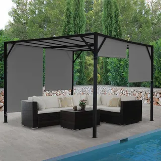 Pergola Baia, Garten Pavillon Terrassenüberdachung, stabiles 6cm-Stahl-Gestell + Schiebedach grau 4x3m - Grau