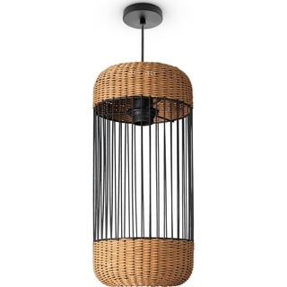 Paco Home Pendelleuchte »PUSTA«, Leuchtmittel E27 ohne Leuchtmittel, Rattan Esszimmer Lampe Pendelleuchte Boho Zylinder Rustikal E27, schwarz