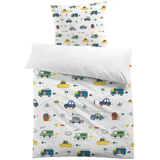 MUSOLEI Kinderbettwäsche 135x200 Jungen Autos Bettwäsche Kinder Fahrzeug 3D-Druck Mikrofaser Bettbezug 135x200cm und 1 Kissenbezug 80x80cm Bettwäsche-Set für Einzelbett, Autos02