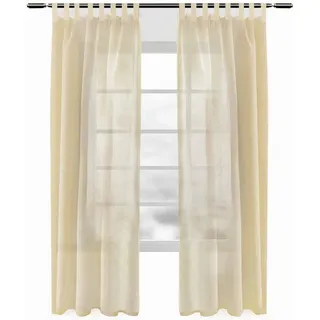 Woltu Gardinen transparent mit Schlaufen Leinen Optik, Schlaufenschal Leinenvorhang im Landhausstil Stores Voile Fensterschal für Wohnzimmer Kinderzimmer Schlafzimmer, 140x225 cm Sand (1 Stück)