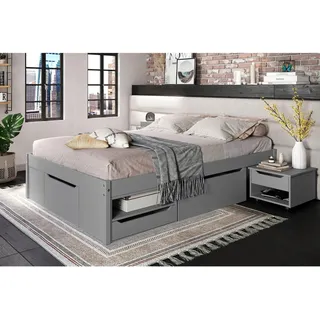 Mid.you Stauraumbett , Grau , Holz , Kiefer , massiv , 11 Fächer , 7 Schublade(n) Schubladen , Höhe ca. 20 cm , 140x200 cm , FSC Mix , Lattenrost, mit Schubkästen , Babymöbel & Kindermöbel, Kinderzimmer & Jugendzimmer, Kinderbetten, Kinderbetten & Jugendbetten