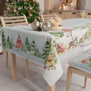 Petti - Weihnachtstischdecke Tischdecke 140 x 450 cm, rechteckig, schmutzabweisend & fleckenabweisend, Pflegeleichte Mikrofaser mit Motiv Schnee, ideal für Advent & Weihnachten