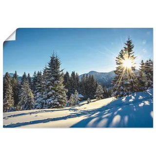 Artland Poster »Winterlandschaft mit Sonnenstern«, Berge, (1 St.), als Alubild, Leinwandbild, Wandaufkleber oder Poster in versch. Größen, blau