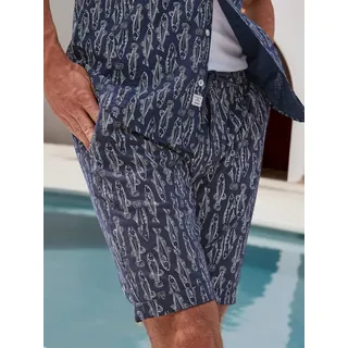 Chinoshorts LERROS "Leichte Chino-Bermuda mit marinem Print", Herren, Gr. 32, blau (blau night), 80% Baumwolle, 20% Leinen, Hosen Chinoshorts