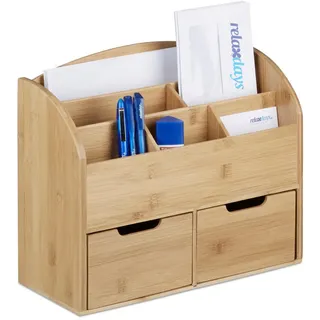 Relaxdays Schreibtisch-Organizer , Hellbraun , Holz , 33x25.5x13.5 cm , Büromöbel, Schreibtische