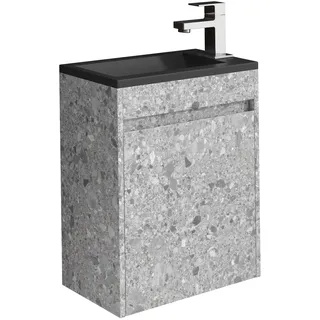 WC Badmöbel Sinta 40x22 cm - Stein Grau - Schrank Schwarze Waschbecken Badezimme