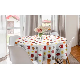 ABAKUHAUS Tee-Party Runde Tischdecke, Bunte Kaffeetassen Tassen, Kreis Tischdecke Abdeckung für Esszimmer Küche Dekoration, 150 cm, Mehrfarbig