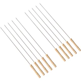 IMEEA Grillspieße 10 Stück Set 38cm Edelstahl Schaschlikspieße mit Holzgriff, Fleischspieße für Fleisch Gemüse Marshmallows, BBQ Spieße Wiederverwendbar