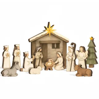 Dipezigi Holz Geburt Szene Set Holz Weihnachten Szene Set Miniatur Heilige Familie Figurinen Tisch Oben Boho Weihnachten Jesus Dekorationen Für Innen Kamin Sims