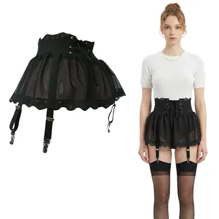 PYRUVAE Sexy Strapsgürtel Damen Schwarz Mini Mesh Rock Bauchweg Spitze Strumpfhalter Spitze Breit mit 4 Halter Unterwäsche Strapshalter Strumpfhalter Garter Belt Plus Size Strumpfband