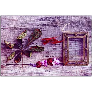 Wallario Outdoor-Poster für Garten oder Balkon, Motiv Getrocknete Blätter - Herbst Stillleben in lila, in ca. 61 x 91,50 cm - Schwarz