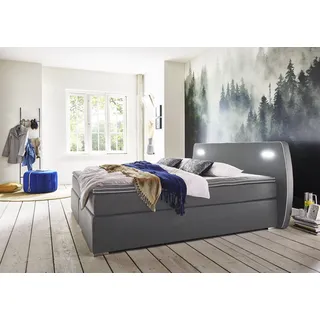 Atlantic Home Collection Boxspringbett inklusive LED-Beleuchtung und Topper, Strukturstoff(fein), Dunkelgrau, 140 x 200 cm