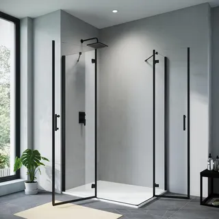 SONNI Duschkabine Eckeinstieg 90x100x195cm, Scharnier,6mm Nano-ESG,Schwarz