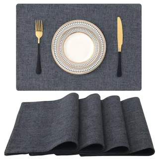 Homaxy Tischsets Abwaschbar 4er Set, Platzsets Abwischbar Leinen Hitzebeständig Platzdeckchen rutschfest Doppelseitigen Tischuntersetzer Tischsets Stoff, Anthrazit