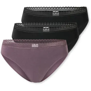 Schiesser Damen Slip Rio im 3er Pack - Größe 42 Gemischt - Atmungsaktive Baumwollslips mit Spitzenbändern am Bund - Elastisches Single-Jersey - Bequeme Unterwäsche mit komfortablem Sitz