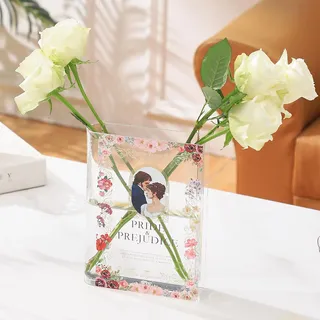 porpan Buchvase, Acryl, für Blumen, klare, kleine Vase für Zuhause, Wohnzimmer, Bücherregal, Schlafzimmer, Büro, ästhetisch, Buchliebhaber-Geschenke (Anne)