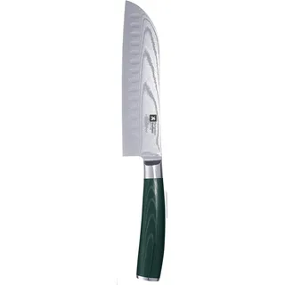 RICHARDSON SHEFFIELD MIDORI, großes Santokumesser mit Damaststahl-Klinge, japanische Klinge aus 67 Lagen Damaszener-Stahl, Micarta Holzgriff dunkelgrün, Klinge: 17,5 cm, Damast Küchenmesser