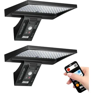 JESLED Solarlampen für Außen mit Bewegungsmelder, 5200 mAh Solarleuchten für Außen 104 LED Solar Lampe Outdoor Ideal für Terrasse, Veranda, Garage, Hof, Straßen, IP65 Wasserdicht, 2 Stück