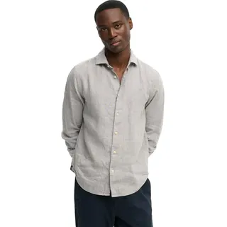 Superdry Riviera Linen Langarmhemd - Ash Grey Chambray - S