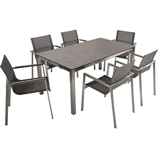 Garden Pleasure Sitzgruppe Sienna grau, silber Kunststoff, Metall, 7-teilig