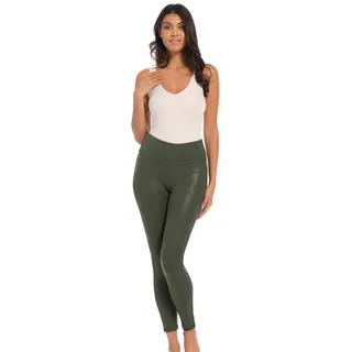 Leggings MAGIC BODYFASHION "Leather Look Legging", Damen, Gr. S, N-Gr, grün (matcha), Obermaterial: 62% Polyamid, 38% Elasthan. Futter: 54% Polyamid, 46% Elasthan, schmal lang, Hosen Leggings, hoch tailliertes Design, keine vordere Mittelnaht