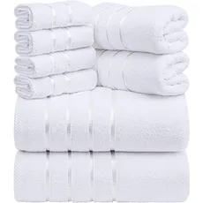 Utopia Towels - 8er-Pack Handtuch-Set mit Aufhängeschlaufe aus 97% Baumwolle, saugfähig und schnell trocknend 2 Badetücher, 2 Handtücher, 4 Waschlappen (Weiß)