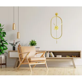 Opviq, Mclock-00105, Dekorative Metall-Wanduhr, Gold, 100 % METALL, 28 x 7 x 80 cm - Gold