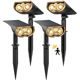 Linkind Solar Außenlampe mit Bewegungsmelder, 3000K Warmweiß, 3 Modi (inkl. Dauerlicht), 1000Lm wegeleuchte von 2 Installation, StarRay IP65 Solar LED Strahler Garten für Carport, 4 Stück
