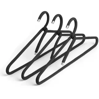 Peppermint Products Hanger | 3er Set Textil Design KLEIDERBÜGEL aus Seil | Rutschfester Designer-Bügel f. Jacken, Hemden, Hosen | Design: Roman Luyken | Schrank- & Garderobenbügel (Schwarz)