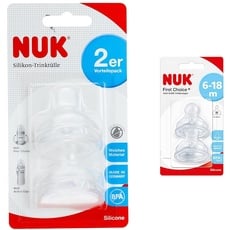 NUK First Choice Soft-Trinktülle, kombinierbar mit allen Flaschen & First Choice+ Anti-Colic-Trinksauger Silikon, kiefergerechte Form, Größe 2 (6-18 Monate) M für Milch, 2 Stück (1er Pack)