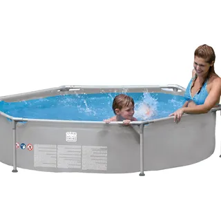 Happy People 77518 Stahlrahmen-Pool rund, 240 x 51 cm, Edelstahl - Grau, Blau
