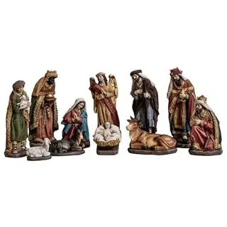 DRW Geheimnis Geburt 11 Stücke Klassik mit Könige, Engel, Hirte und Tiere aus Harz, handbemalt, 20 cm hoch