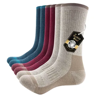 PULIOU Merino Socken Thermosocken Herren Damen Wandersocken Dicke Merinowolle Outdoor Trekkingsocken Anti-Blasen Arbeitssocken Wintersocken,3 Paar