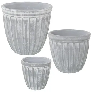 DRW Set mit 3 runden Pflanzgefäßen aus Keramik in abgenutztem Grau, 18 x 17, 24 x 22 und 30 x 27 cm