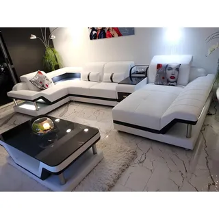 Ecksofa U-Form Couchtisch Polster Garnitur Wohnlandschaft Design Ecksofa Led usb