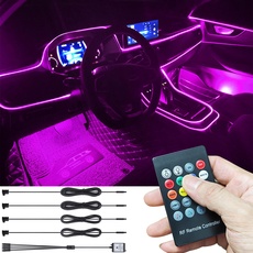 TABEN Auto Umgebungsbeleuchtung Kit 4m Glasfaser 8 Farben RF Fernbedienung USB Auto Atmosphäre Licht, DIY RGB Mehrfarbig Sound Musik Sync Auto Innenbeleuchtung DC 12V