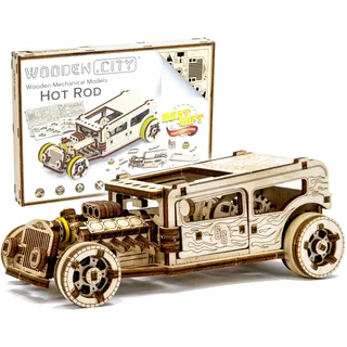 WOODEN.CITY 3D Holzpuzzle Hot Rod - Geschenke für Männer, 3D Puzzle, Holzpuzzle Erwachsene, Modellauto, Modellbausatz, Bastelset, Büro Geschenke