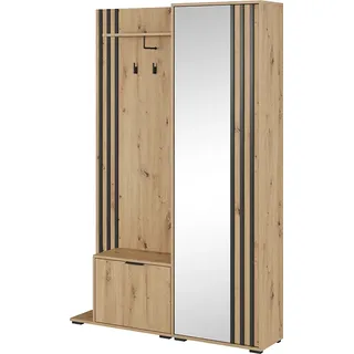 BETTSO Flurgarderobe Garderobe mit Spiegel Flurmöbel mit Ablage und Schuhschrank Garderobenschrank für Flur Nelly Eiche Artisan mit Schwarz Lamellen - Braun