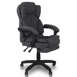 Schreibtischstuhl Bürostuhl Stoff Gamingstuhl Racing Chair Chefsessel mit Fußstütze,Farbe:Dunkelgrau - Dunkelgrau