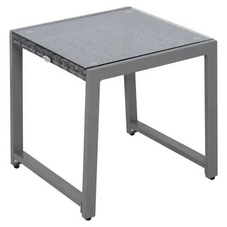 Balkontisch aus Polyrattan und Aluminium | Farbe: Grau | Abmessungen: 49,5x50x50 cm