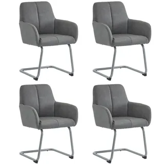 Flieks Esszimmerstuhl 4er Grau modern Stahlfüße Freizeitstuhl , Leder , 58.5x87x56 cm , Esszimmer, Stühle, Armlehnstühle