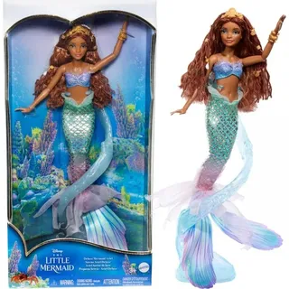 Mattel Disney "Die kleine Meerjungfrau" Ariel Meerjungfrau-Puppe mit schillerndem Schwanz, Haarperlen und Ständer +6 Jahre, HFN42 MATTEL