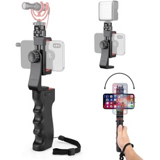 Zeadio Smartphone Kabellos Stabilisator, Vlogging Handgriff Videohalter Rig Handle Travel Selfie Stick mit Klemmhalterung und kabellosem Fernauslöser für alle iPhone und Android Handys