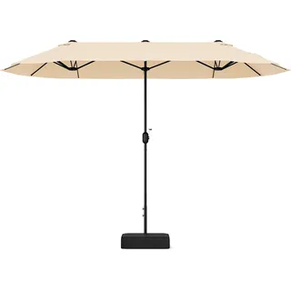 COSTWAY Doppelsonnenschirm 400x200cm mit Ständer und Kurbel, Gartenschirm UPF 50+, Marktschirm XXL - Beige, Schwarz