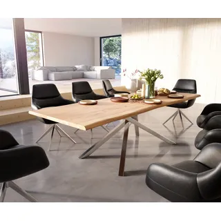 DELIFE Esstisch Edge 260x100 Akazie Natur Kreuzgestell Rechteck Edelstahl Live-Edge - Hellbraun, Braun
