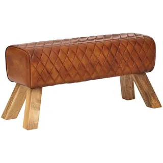 Mid.you Hockerbank , Braun , Leder , Echtleder , Ziegenleder , Mangoholz , massiv , 89x46x35 cm , Wohnzimmer, Sessel, Hocker & Hockerbänke, Hockerbänke